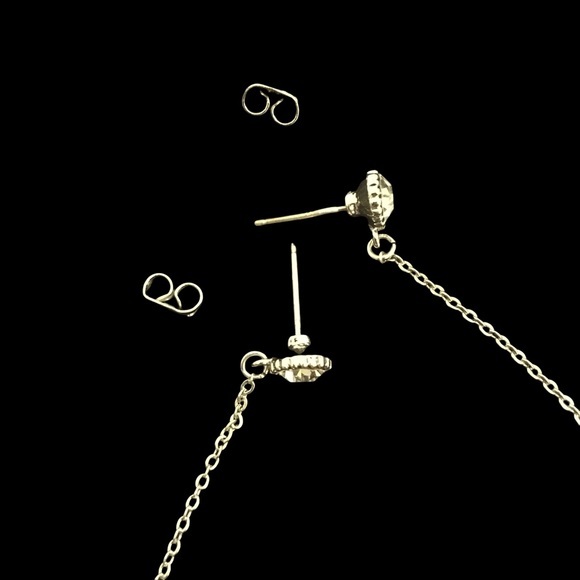 Silver Star White Pom Pom Dangle Fashion Earrings - Picture 5 of 8